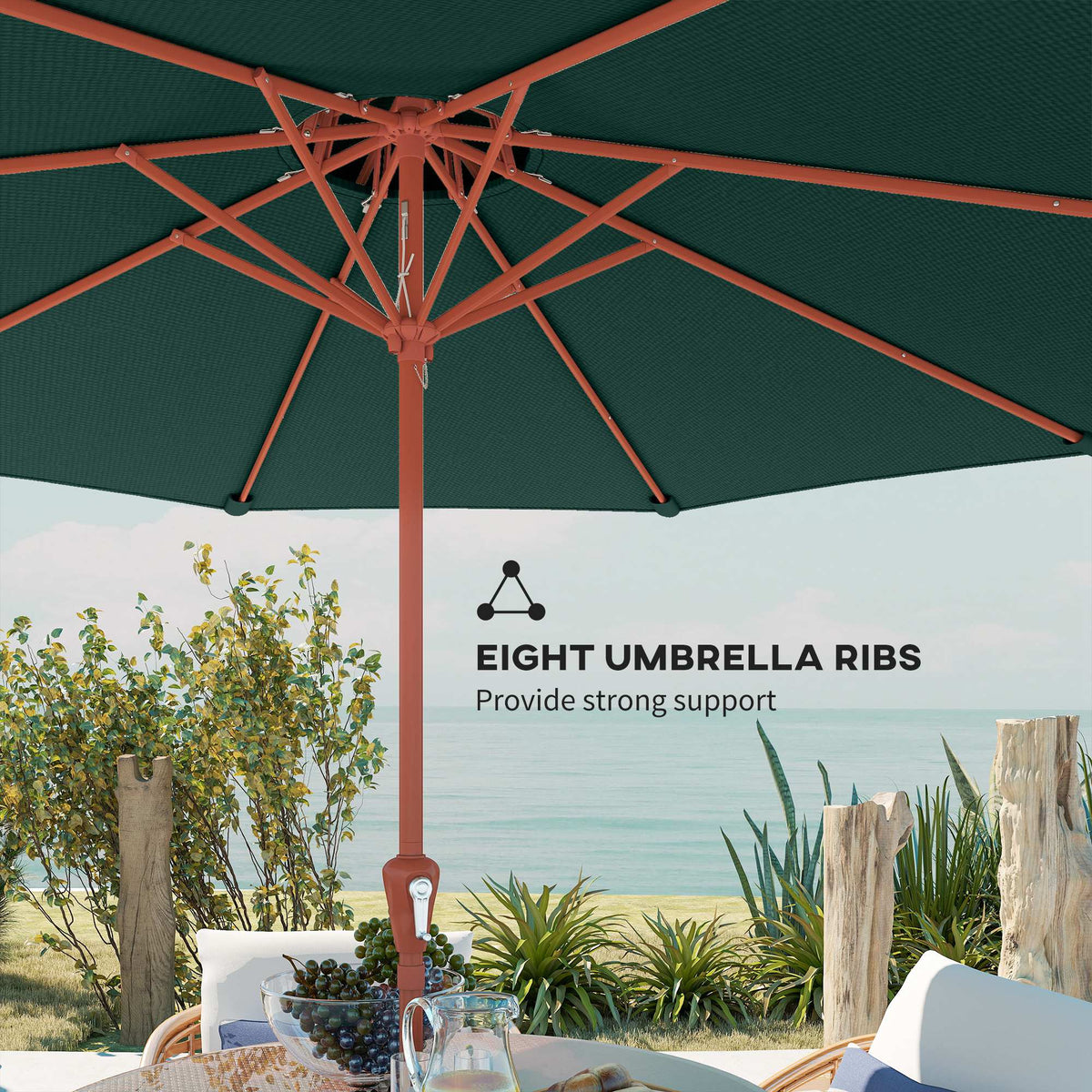 104'' x 104'' Patio Umbrella with Crank and Double Top, Green — product view 7