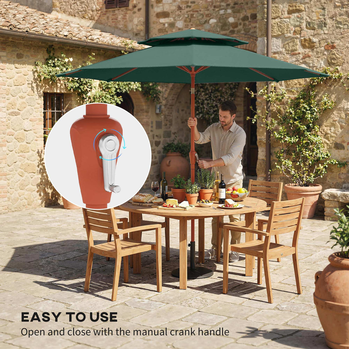 104'' x 104'' Patio Umbrella with Crank and Double Top, Green — product view 6