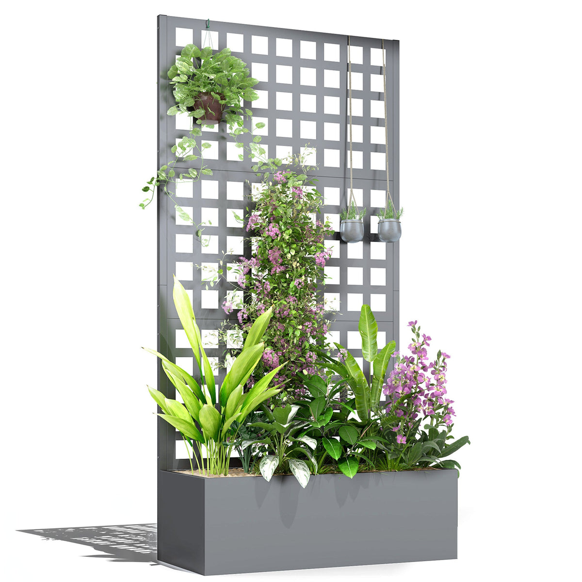 35" x 16" x 70" Raised Garden Bed with Trellis and Privacy Screen, Grey Wood Effect — product view 1