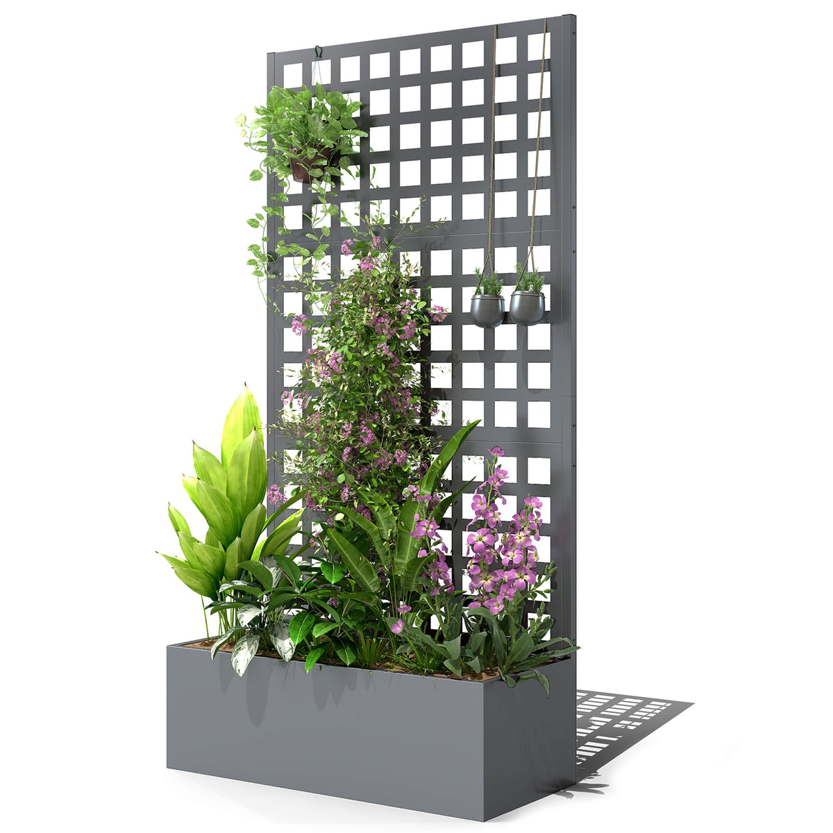 35" x 16" x 70" Raised Garden Bed with Trellis and Privacy Screen, Grey Wood Effect — product view 2