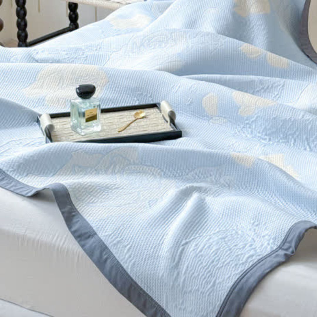 LoungeYard | Blue Rose Bloom Cotton Blanket — product view 1