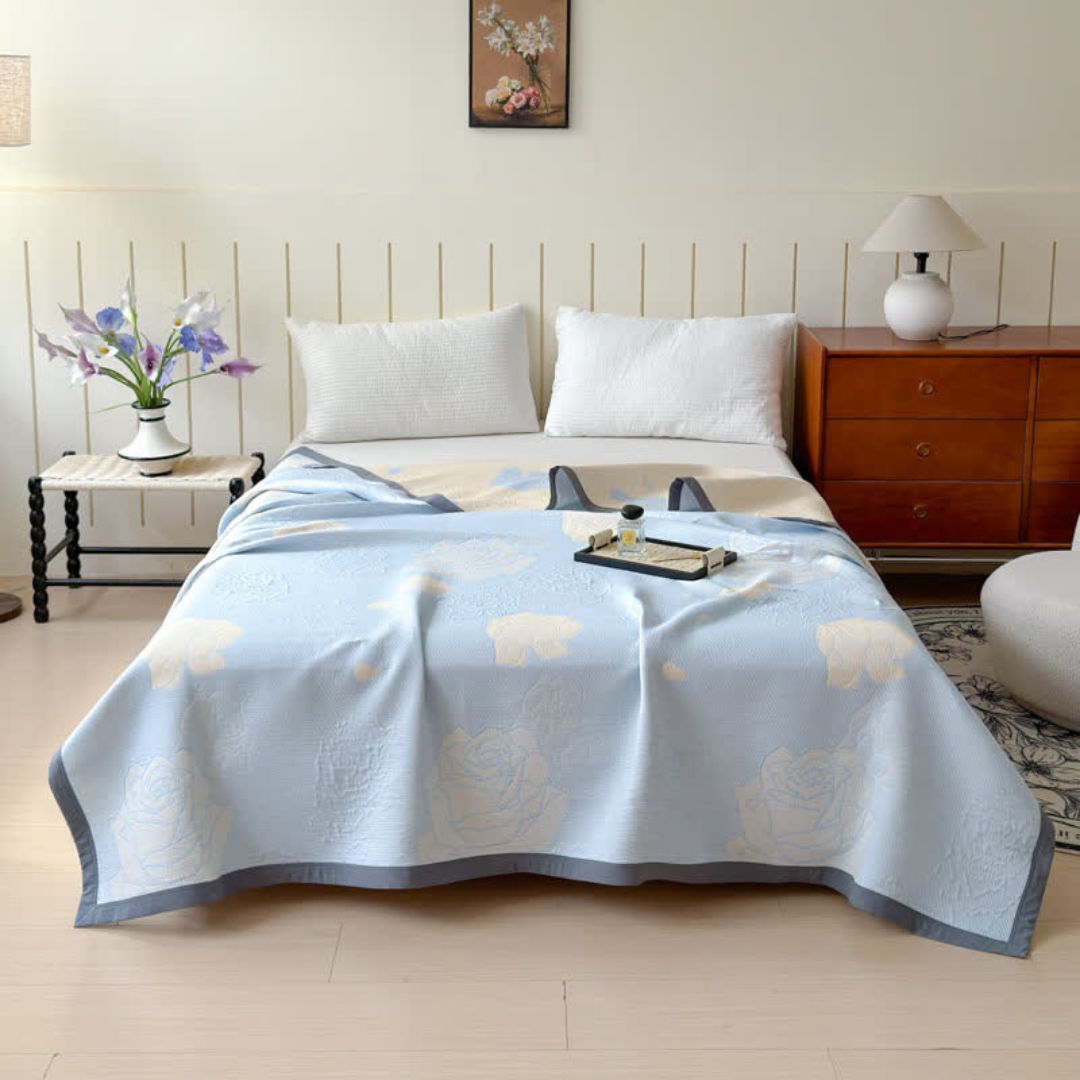LoungeYard | Blue Rose Bloom Cotton Blanket — product view 3