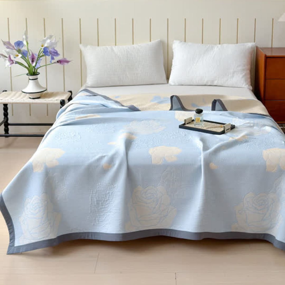 LoungeYard | Blue Rose Bloom Cotton Blanket — product view 2