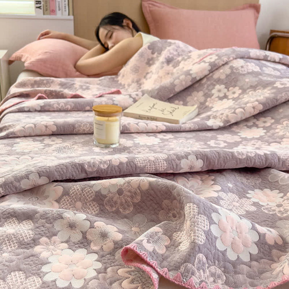LoungeYard | Reverie Floral Cotton Gauze Blanket — product view 7