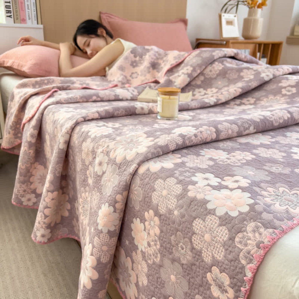 LoungeYard | Reverie Floral Cotton Gauze Blanket — product view 1