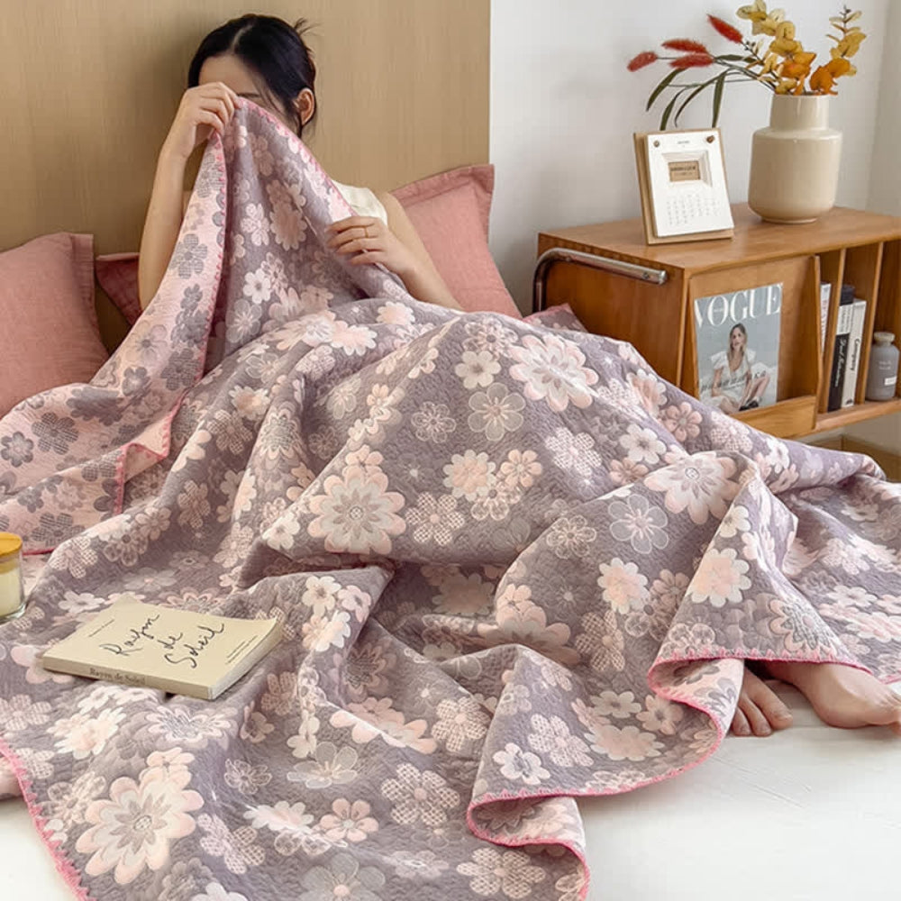LoungeYard | Reverie Floral Cotton Gauze Blanket — product view 5