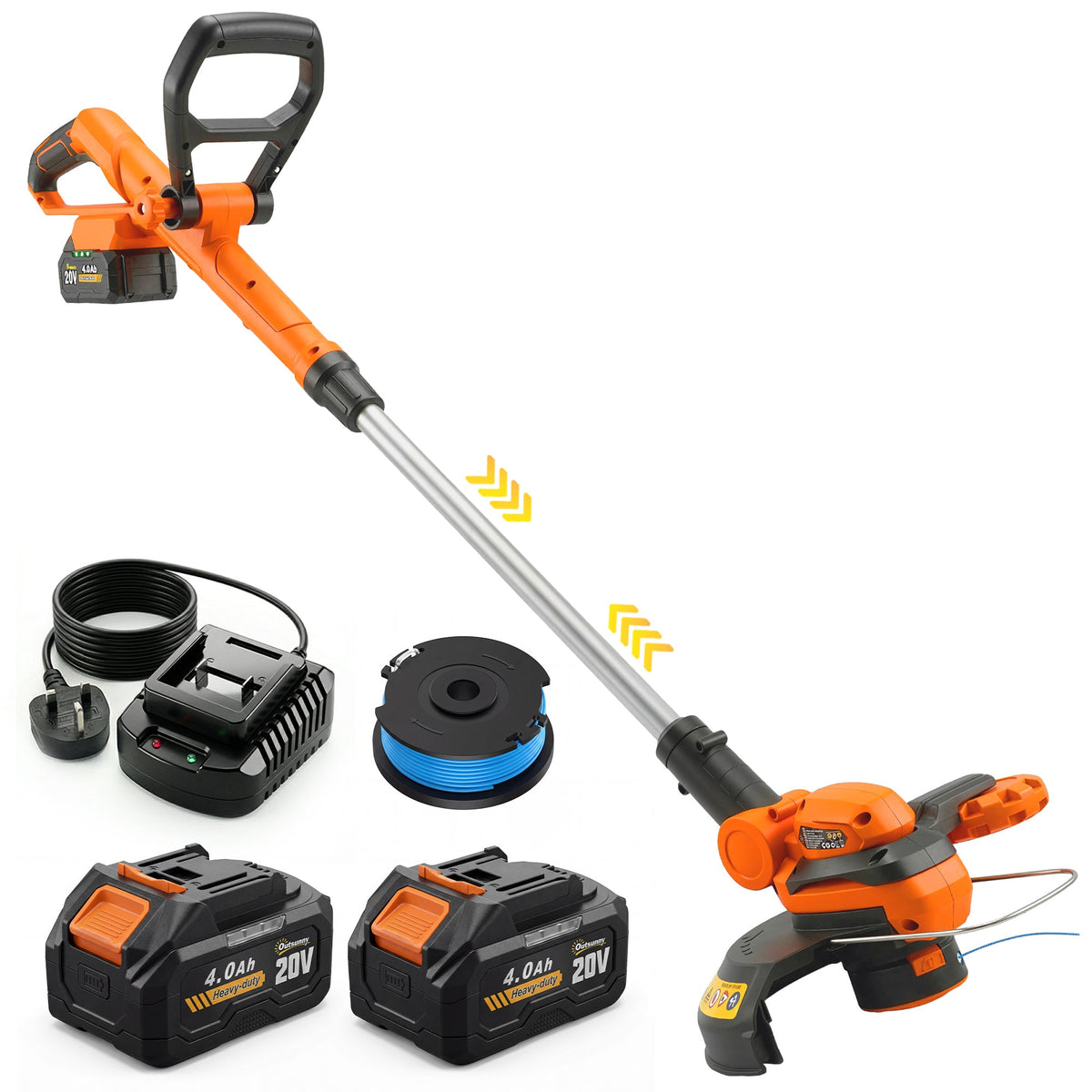Cordless 2-in-1 Grass Trimmer & Edger with 2x4.0Ah Batteries, 25cm Cut — product view 1