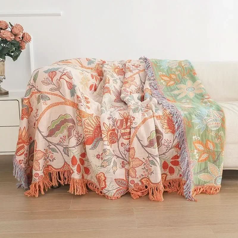 LoungeYard | Cotton Reversible Blanket with Jacquard and Boho Pattern — product view 3