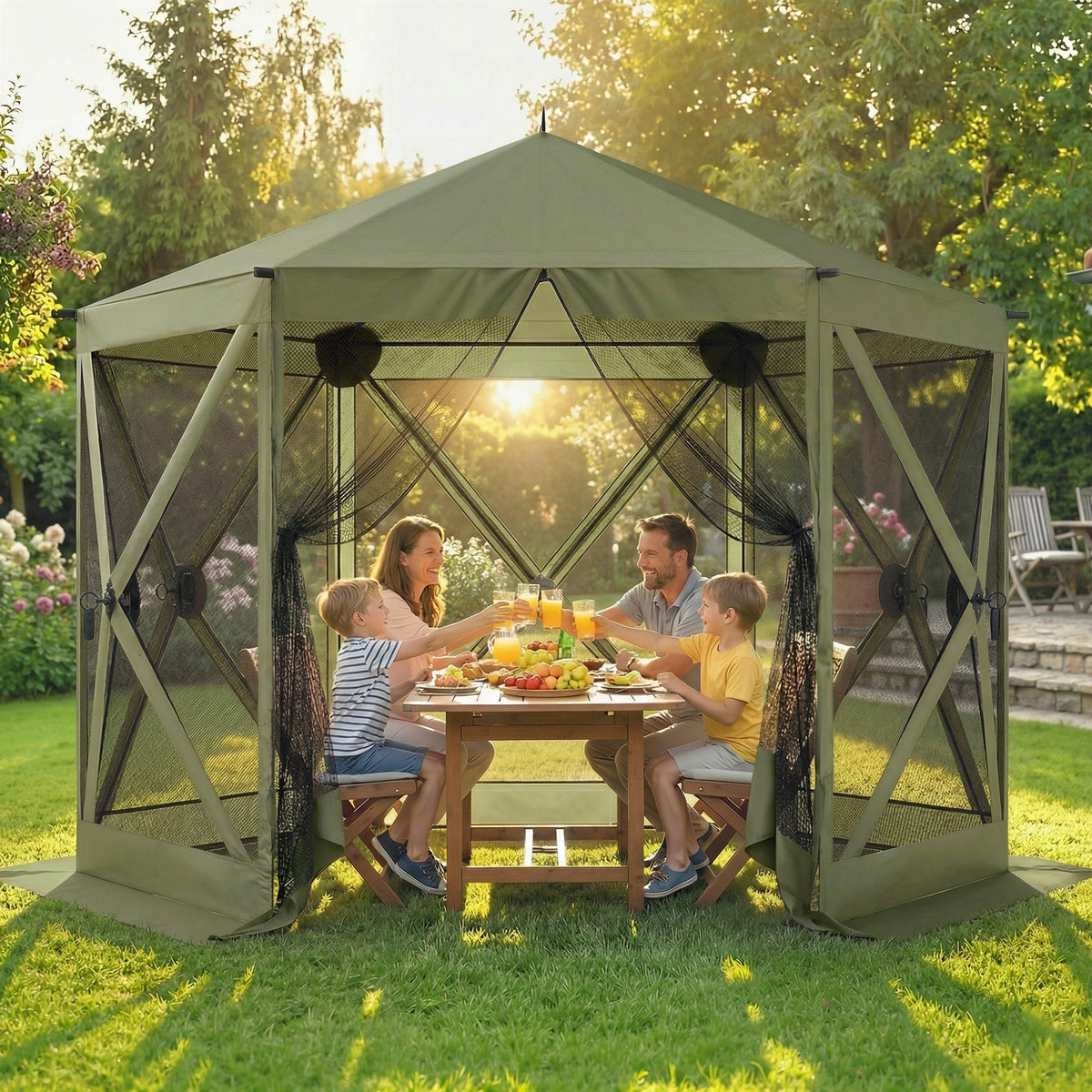 10' x 11' Pop Up Gazebo Screen Tent with Mesh Netting, Dark Green — product view 3