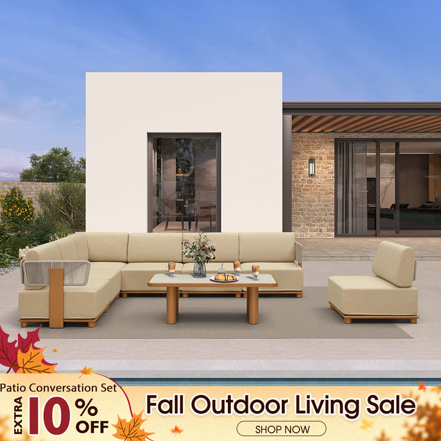 PURPLE LEAF Breck Open-End Modular Outdoor Sectional with Wood-Grain Aluminum Frame and Thick Teak-Colored Cushions for Open-Air Comfort — product view 1