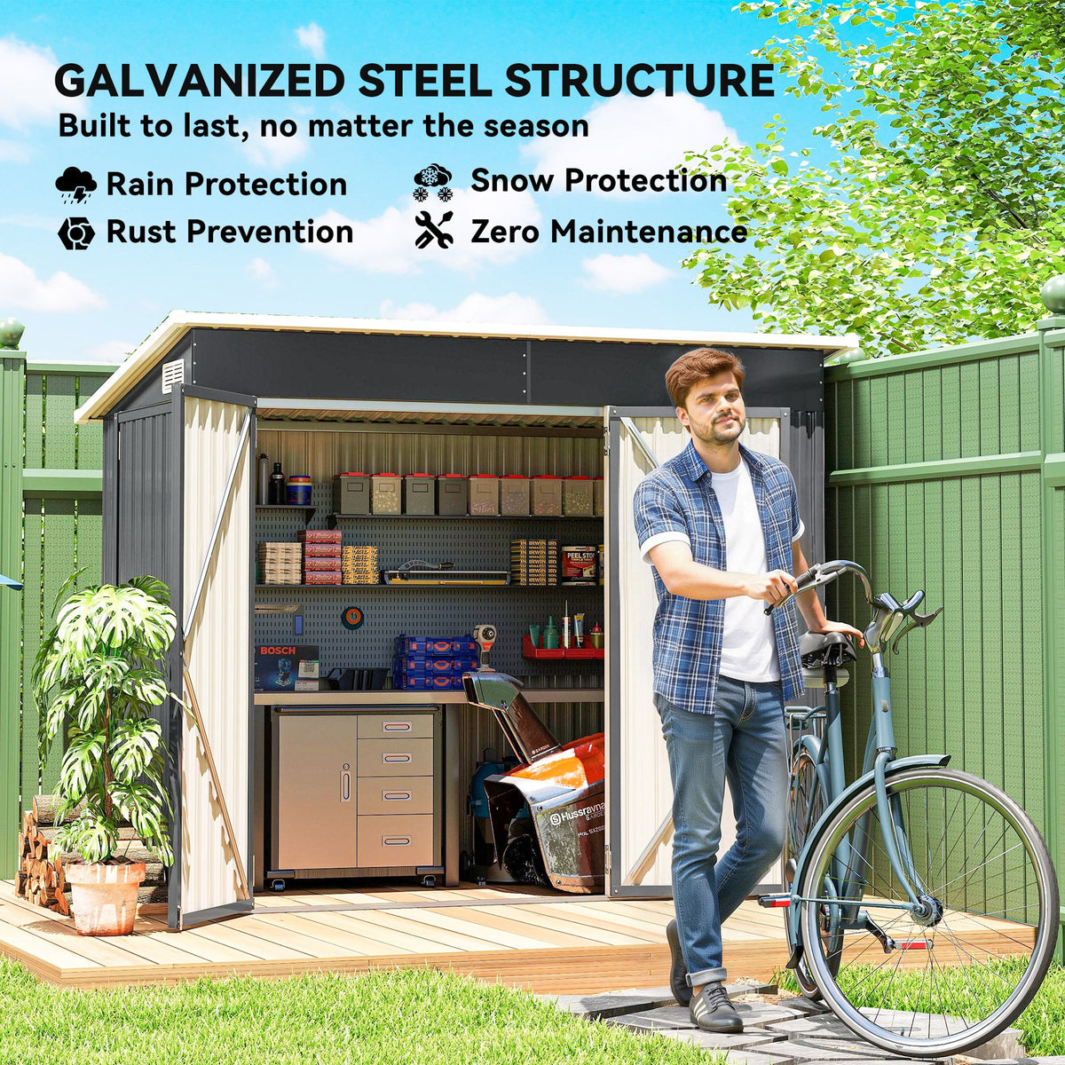 7.5' x 4.3' Metal Outdoor Storage Shed with Lockable Doors, Dark Grey — product view 7
