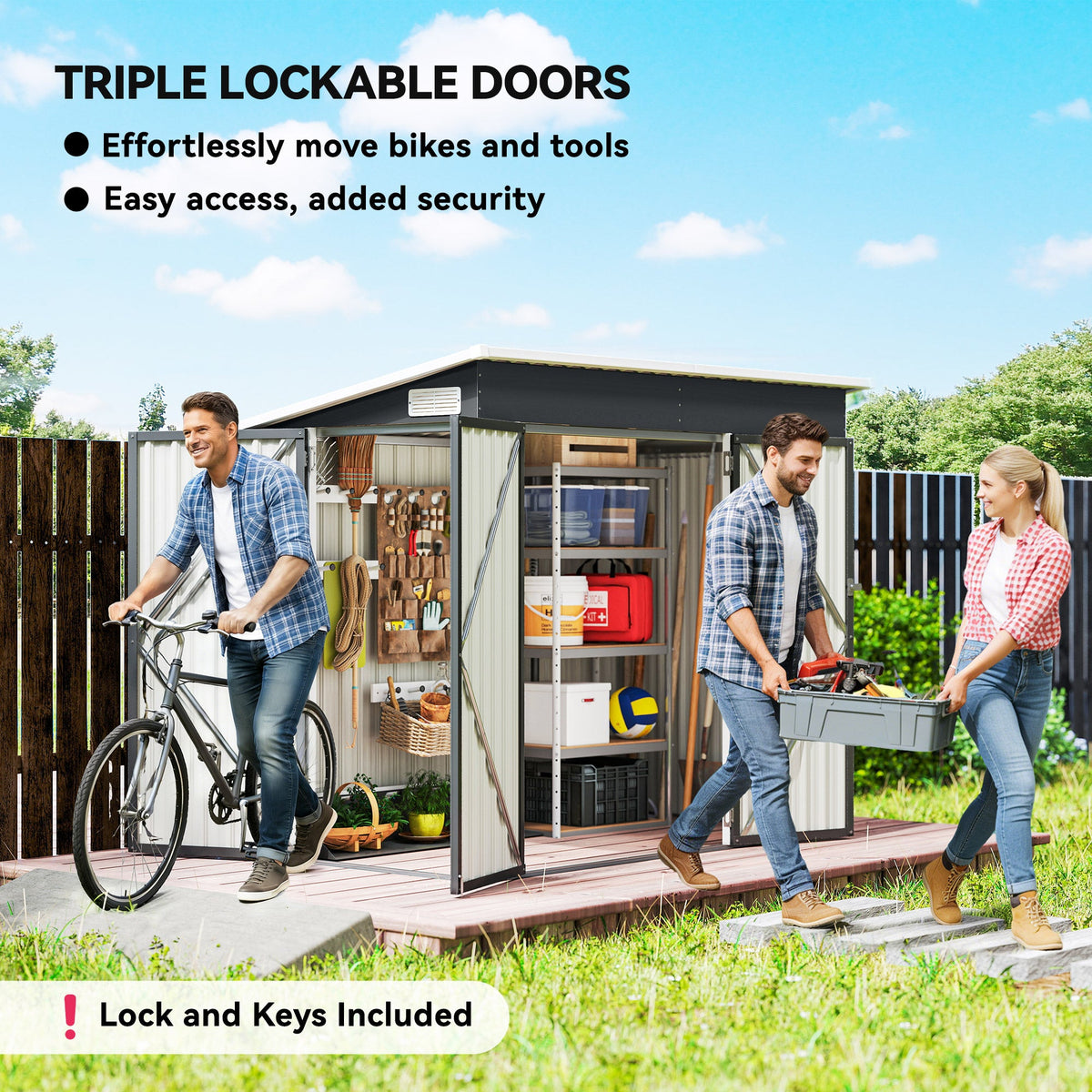 7.5' x 4.3' Metal Outdoor Storage Shed with Lockable Doors, Dark Grey — product view 6