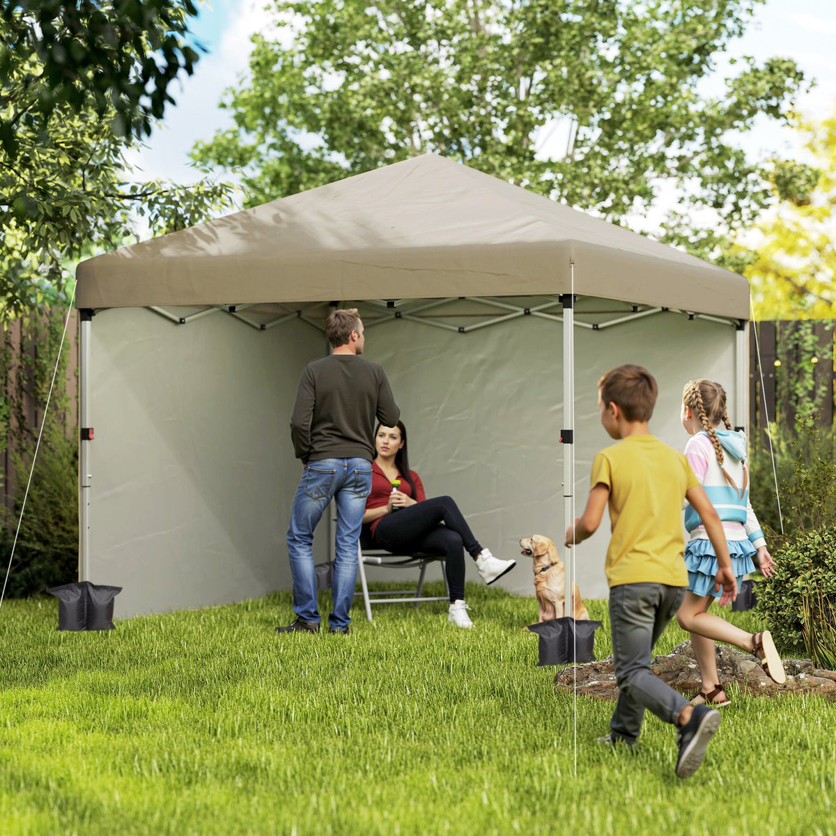 3 x 3m Pop Up Gazebo with 2 Sidewalls, Weight Bags & Wheeled Bag, Khaki — product view 3