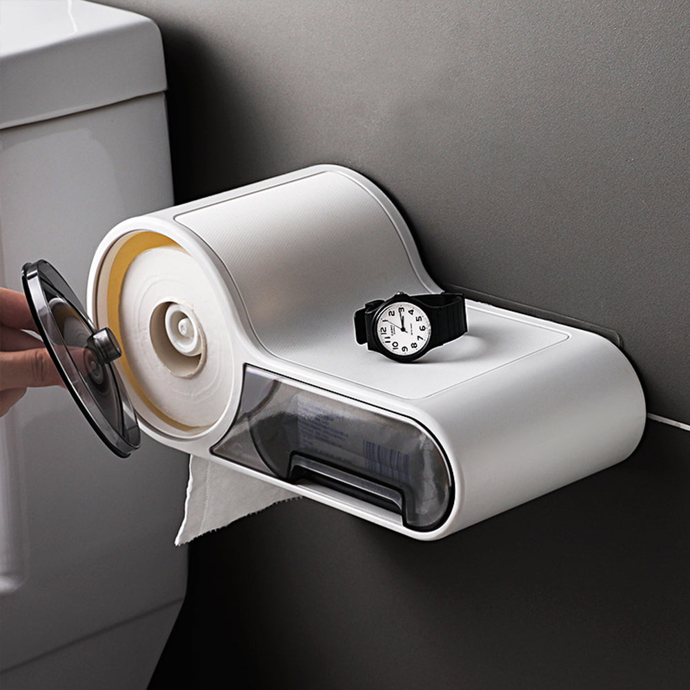 LoungeYard | DryHold Self-Adhesive Toilet Paper Holder – Waterproof Wall Solution with Extra Storage Space — product view 2