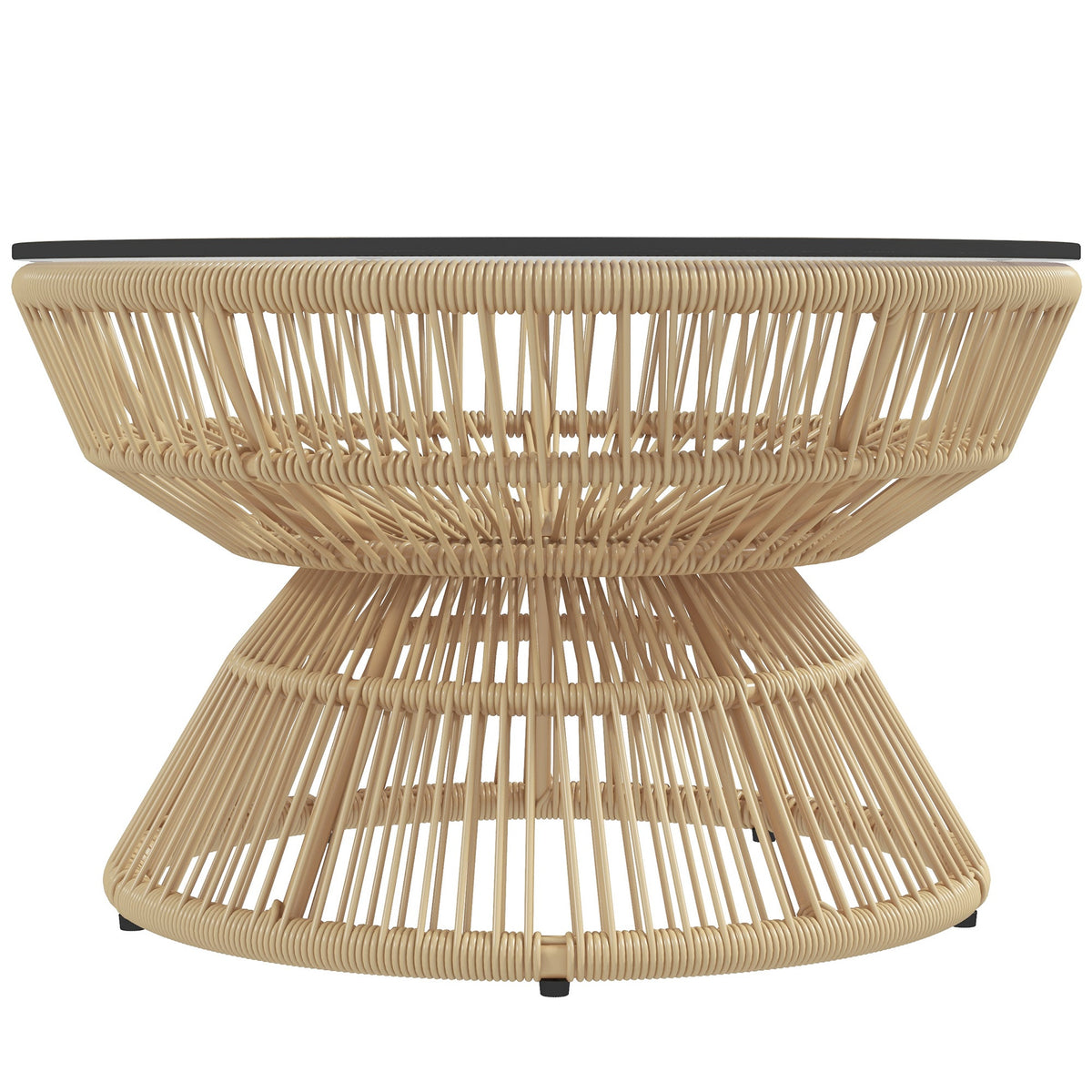 Rattan Outdoor Coffee Table with Tempered Glass Top, Nature Wood — product view 2