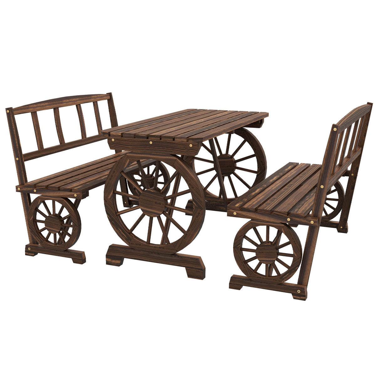 3-Piece Wooden Patio Dining Bench Set, Carbonized — product view 2