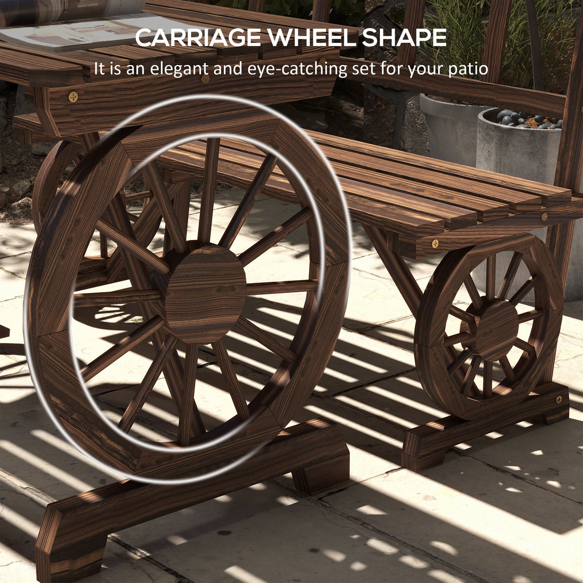3-Piece Wooden Patio Dining Bench Set, Carbonized — product view 6