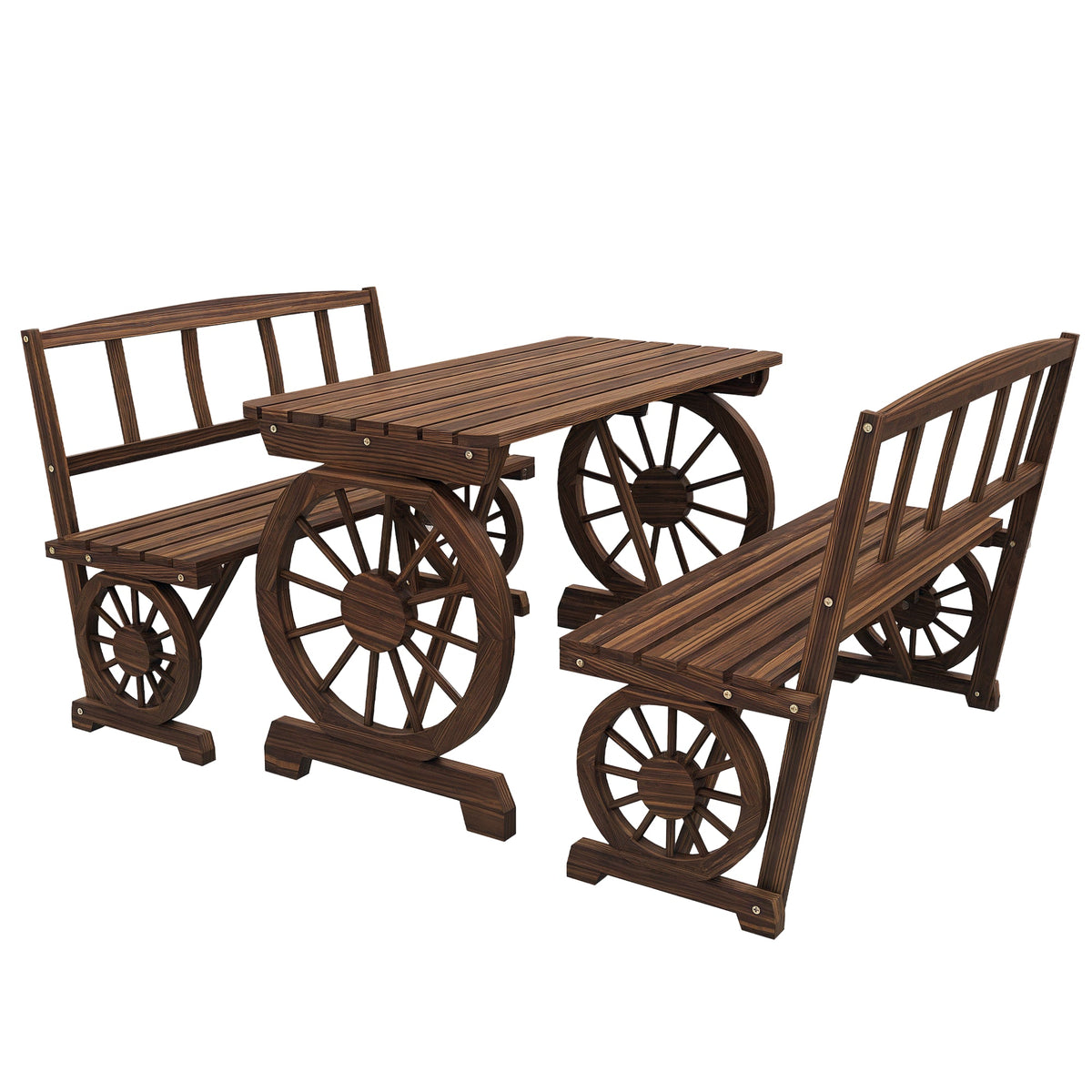 3-Piece Wooden Patio Dining Bench Set, Carbonized — product view 1
