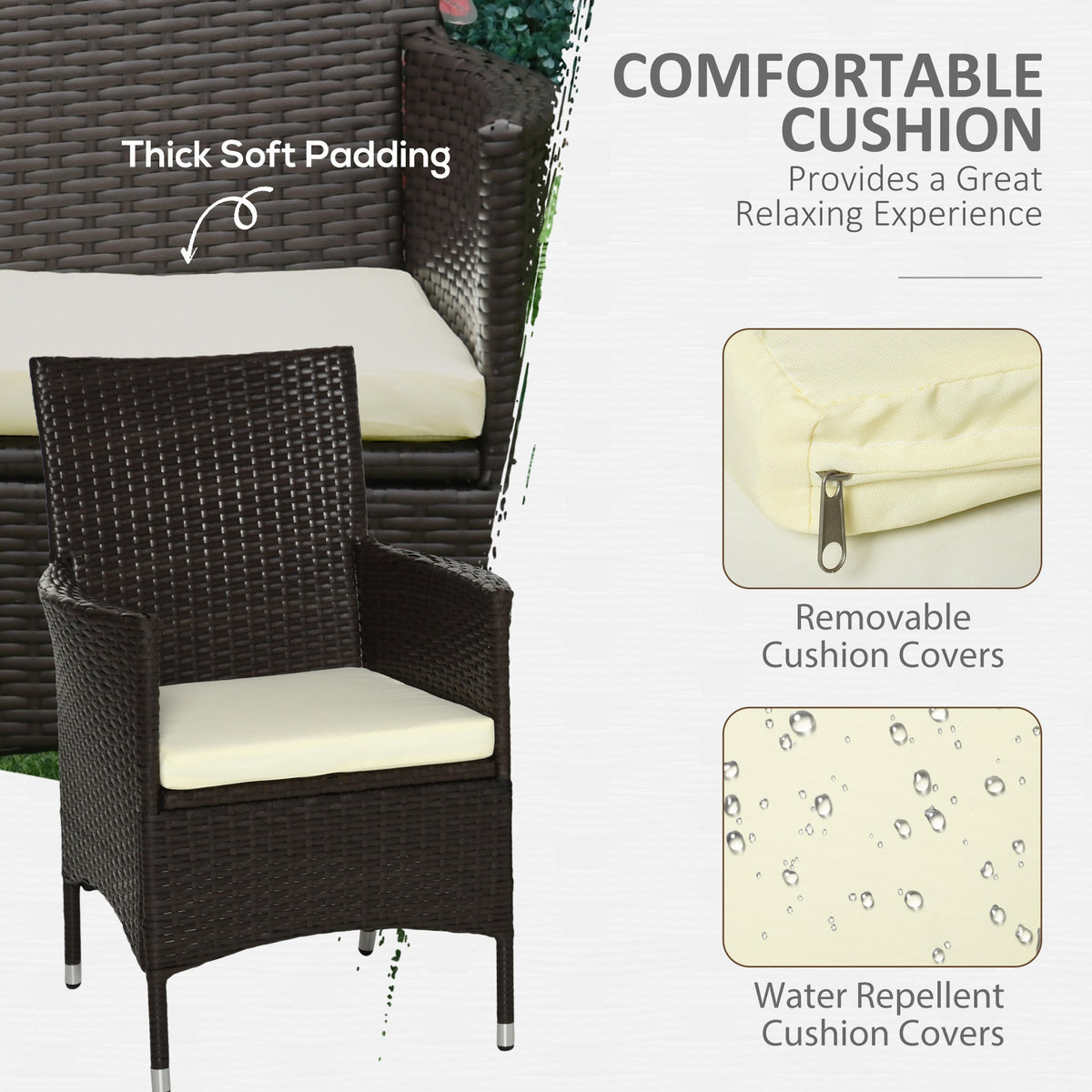 2 Piece PE Rattan Dining Chair Set with Cushions & High Back, Coffee — product view 7