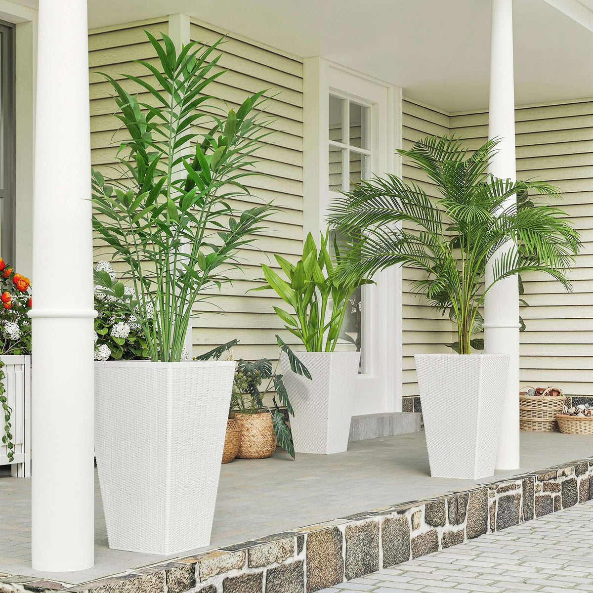3 Piece 24" Tall Planters with Drainage Holes, White — product view 3
