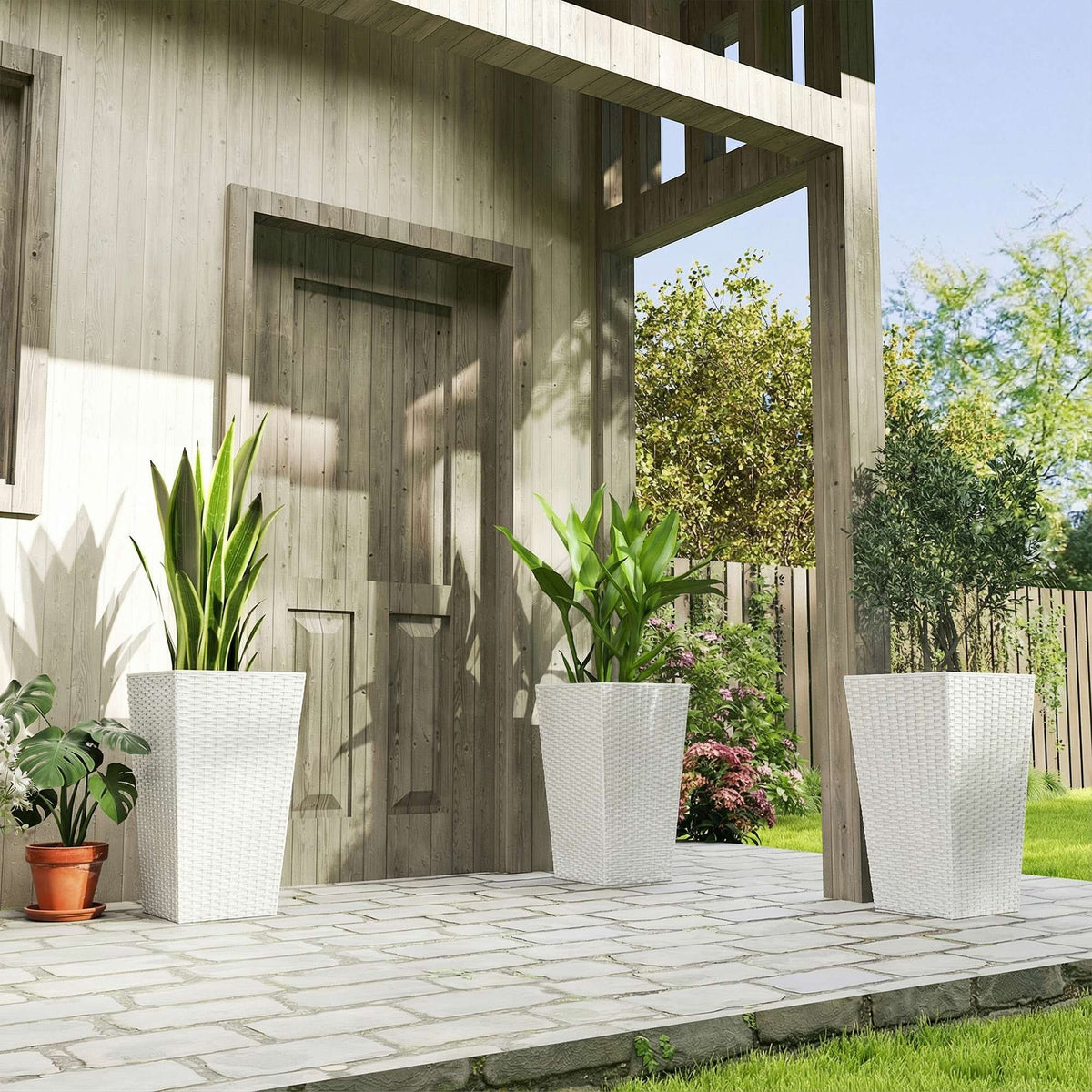 3 Piece 24" Tall Planters with Drainage Holes, White — product view 4