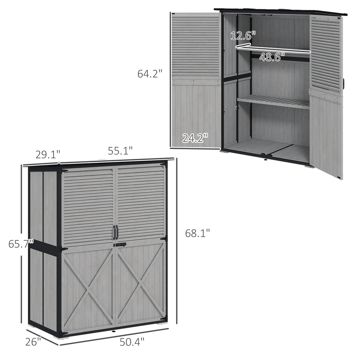 Wood Outdoor Storage Cabinet with Lock and Shelves, Gray — product view 5