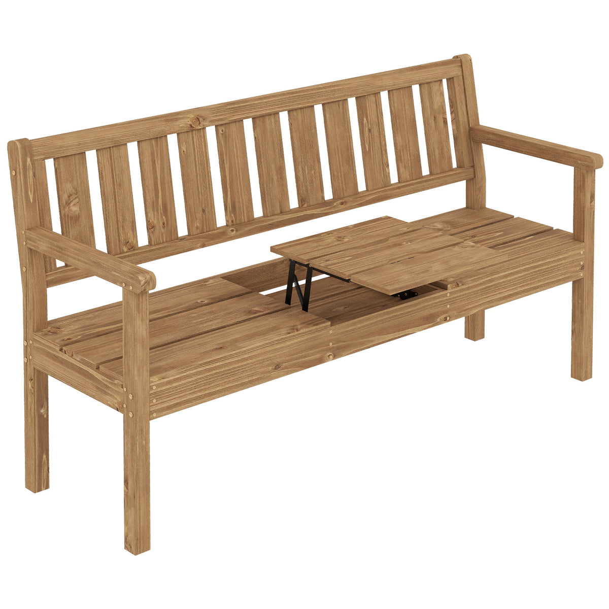 2-3 Seater Wooden Garden Loveseat with Liftable Table, Teak — product view 1