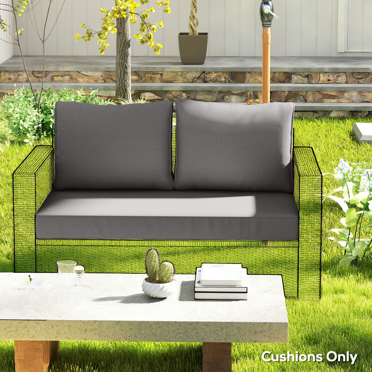 2 Seater Outdoor Seat Cushions with Backrest, Light Grey — product view 4