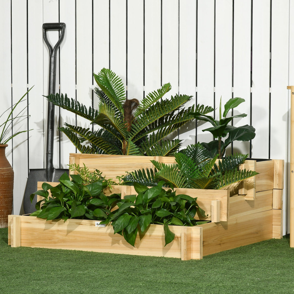 3-Tier Raised Garden Bed with 5 Compartments, 37" x 37" x 14", Natural — product view 4
