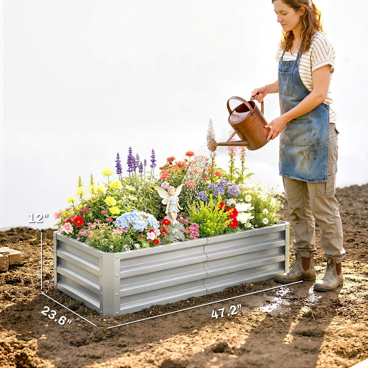 Galvanized Raised Garden Bed for Vegetables, Herbs & Succulents, 4' x 2' x 1' Metal Planter Box in Silver — product view 5