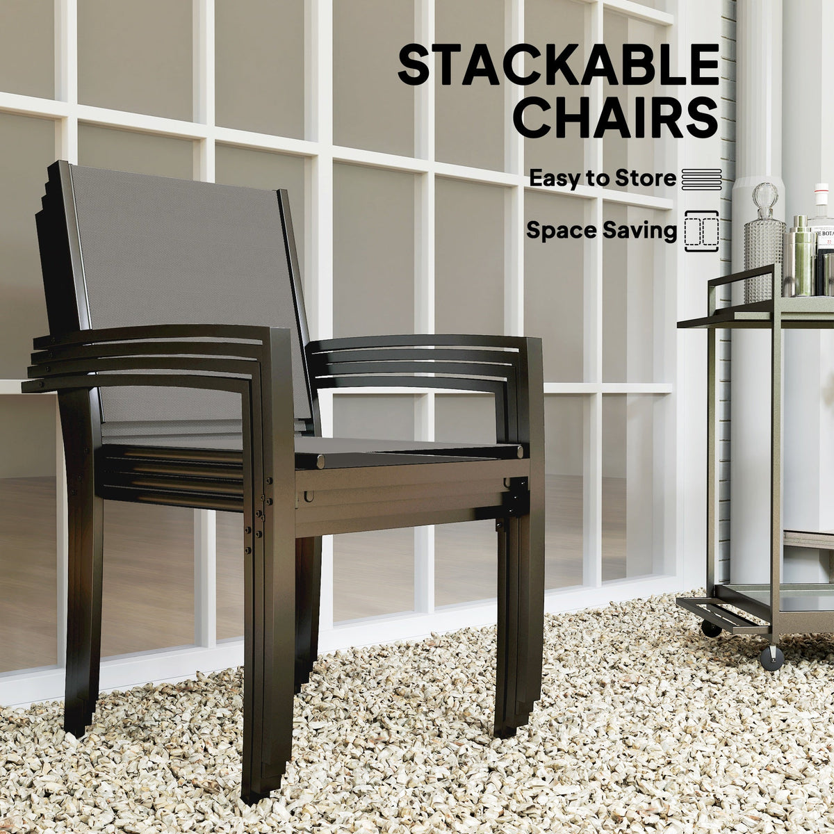 5 Piece Garden Dining Set with Round Table & 4 Stackable Chairs, Dark Grey — product view 6
