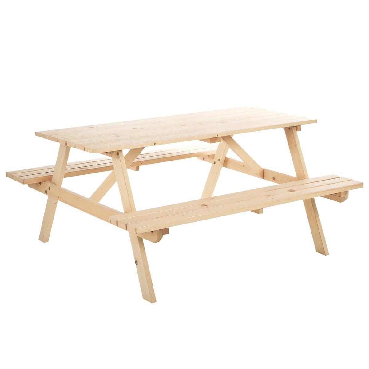 150 cm 6 Seater Wooden Picnic Table Bench with Parasol Hole, Natural Wood — product view 1