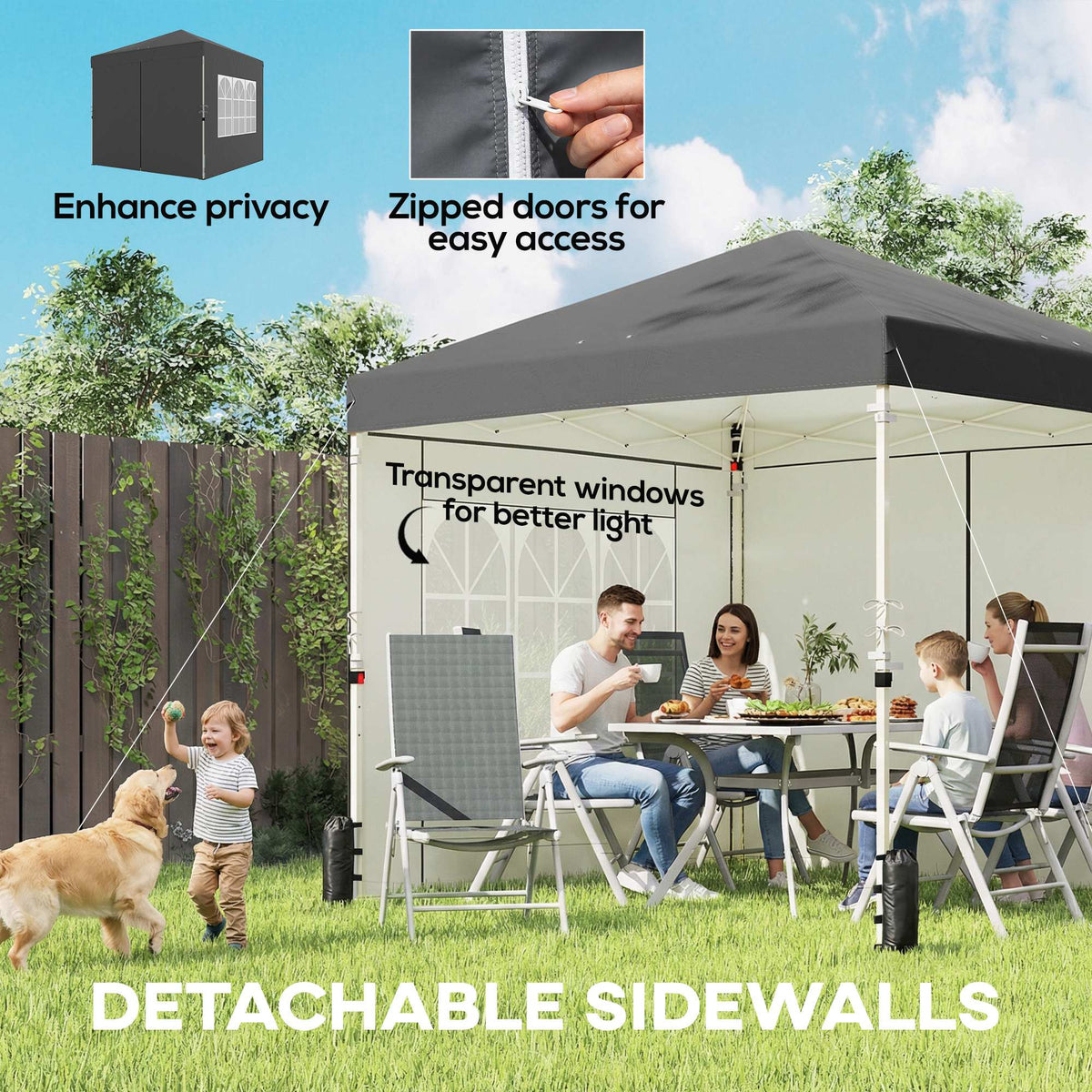 8.2 x 8.2 ft Pop-Up Canopy Tent with 4 Sidewalls & Sandbags, Dark Grey — product view 7