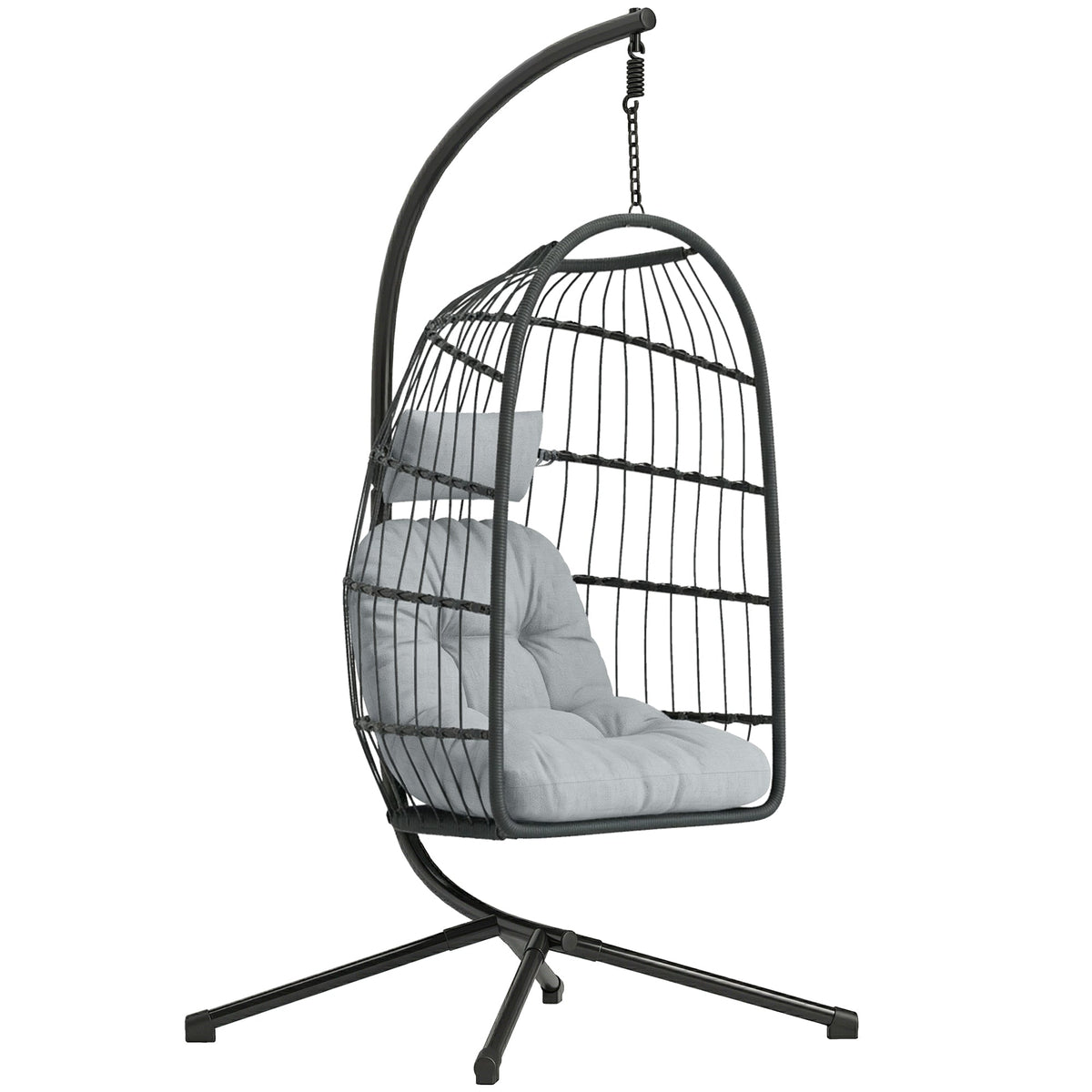 Hanging Egg Chair with Stand, Metal Frame and Adjustable Height, Dark Grey — product view 1