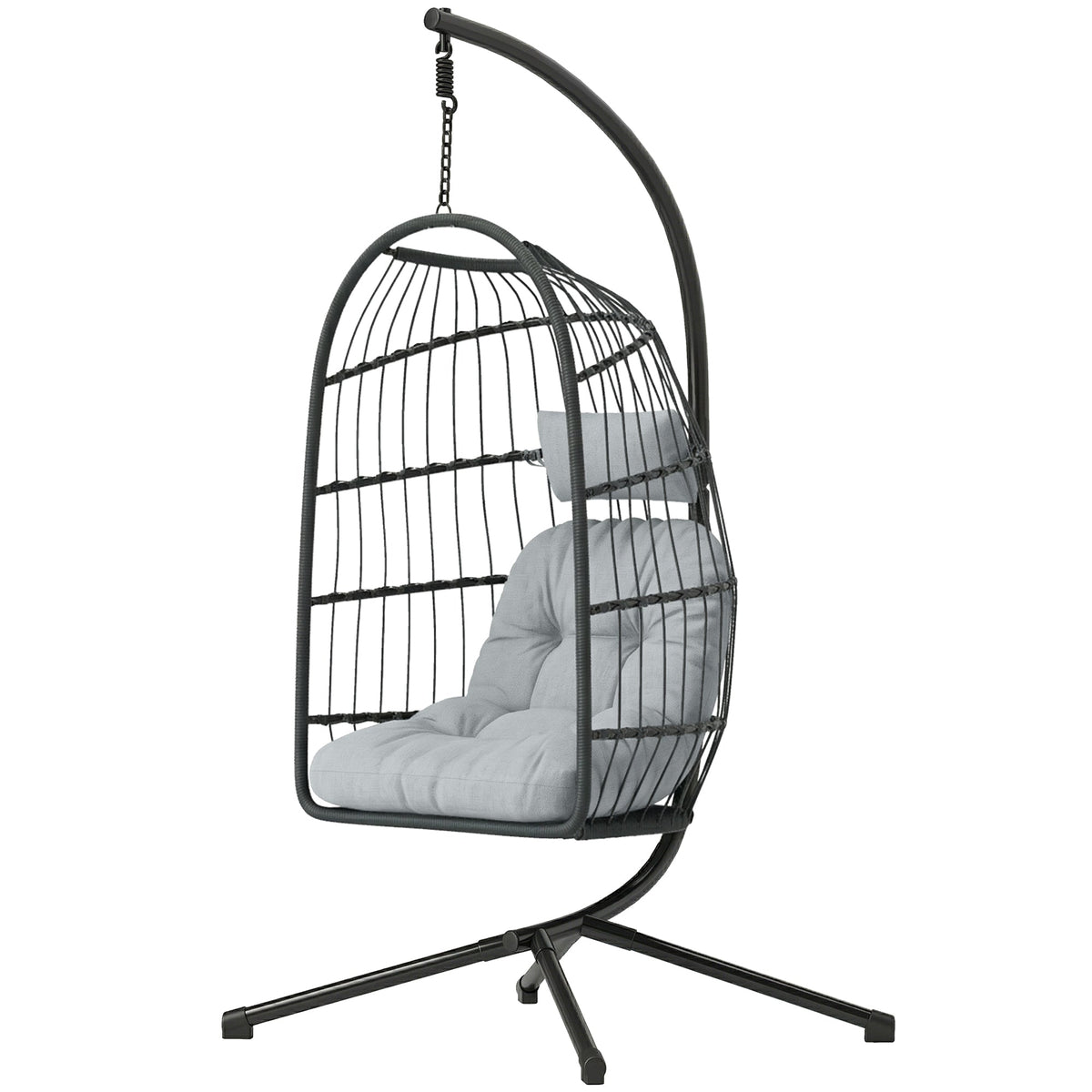 Hanging Egg Chair with Stand, Metal Frame and Adjustable Height, Dark Grey — product view 2