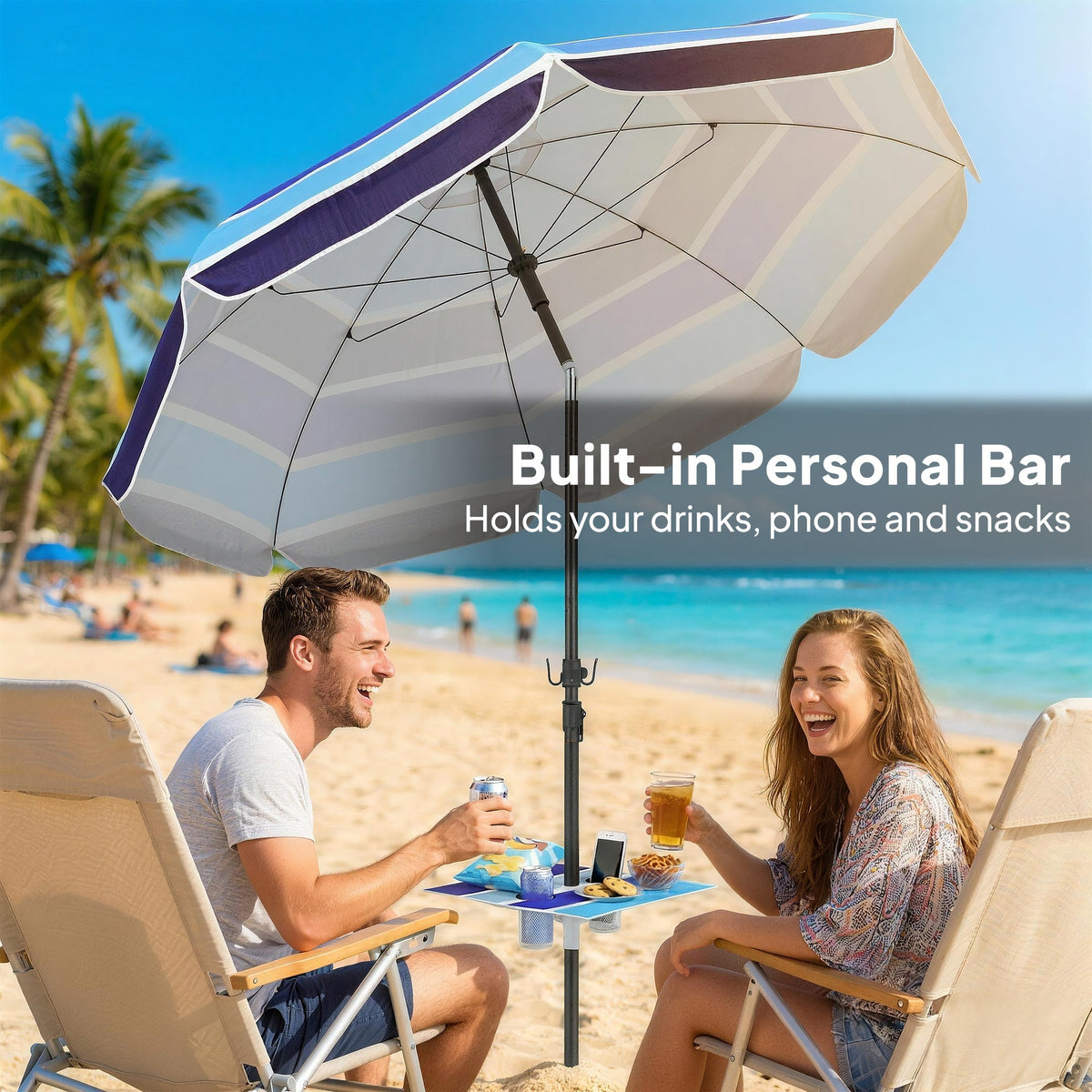 78" Beach Umbrella with Foldable Table, Cup Holder and Carry Bag, Multicolor — product view 6