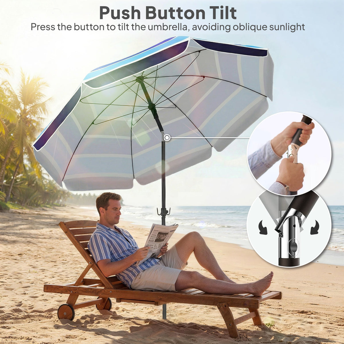78" Beach Umbrella with Foldable Table, Cup Holder and Carry Bag, Multicolor — product view 7