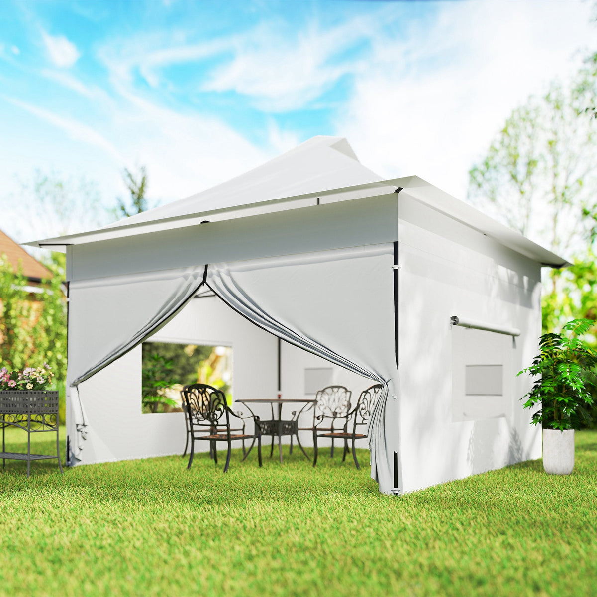 12 x 12 ft Pop Up Canopy Tent with Sidewalls and Wheeled Bag, Silver — product view 4