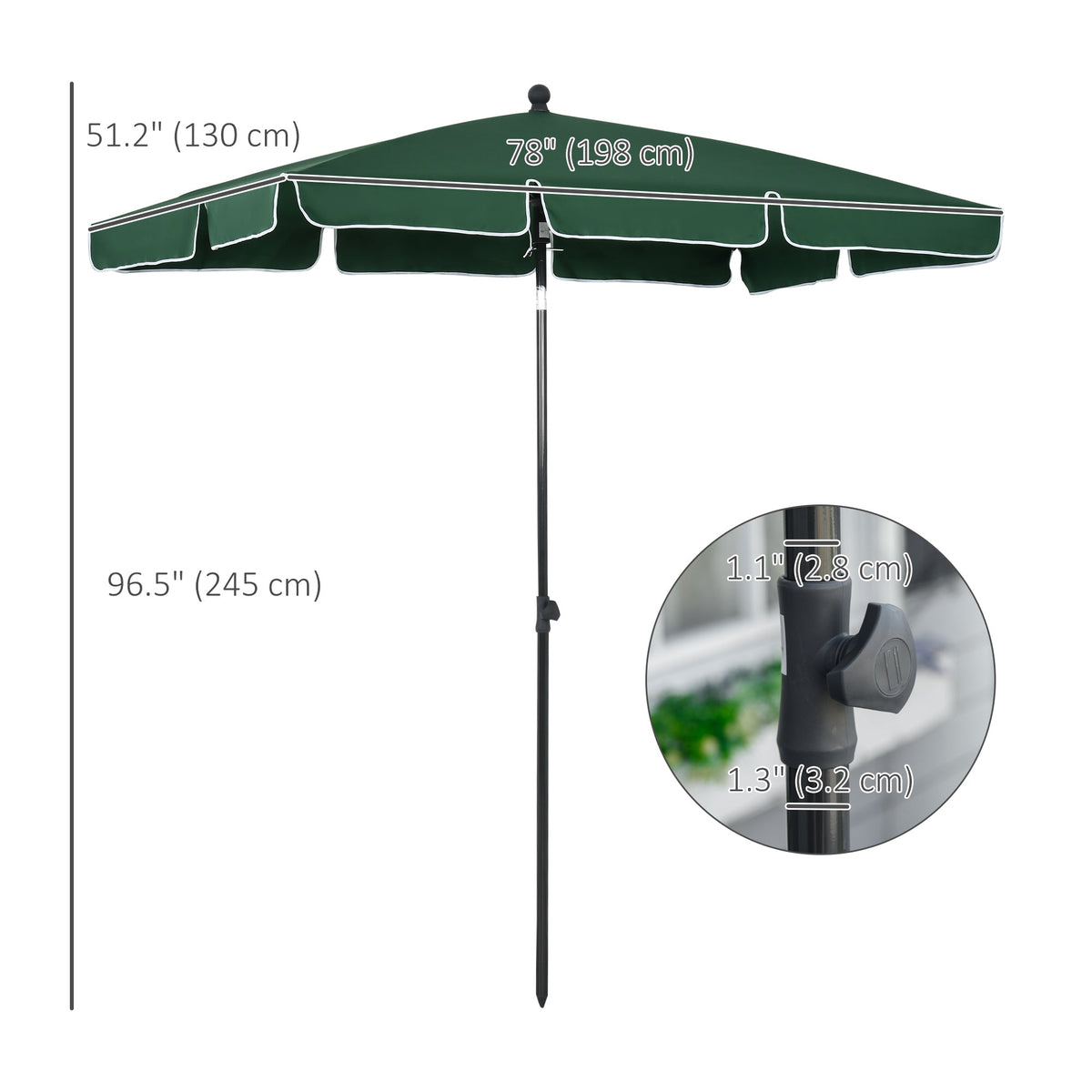 6.5 x 4ft Rectangle Patio Umbrella with Aluminum Pole and Tilt, Green — product view 5