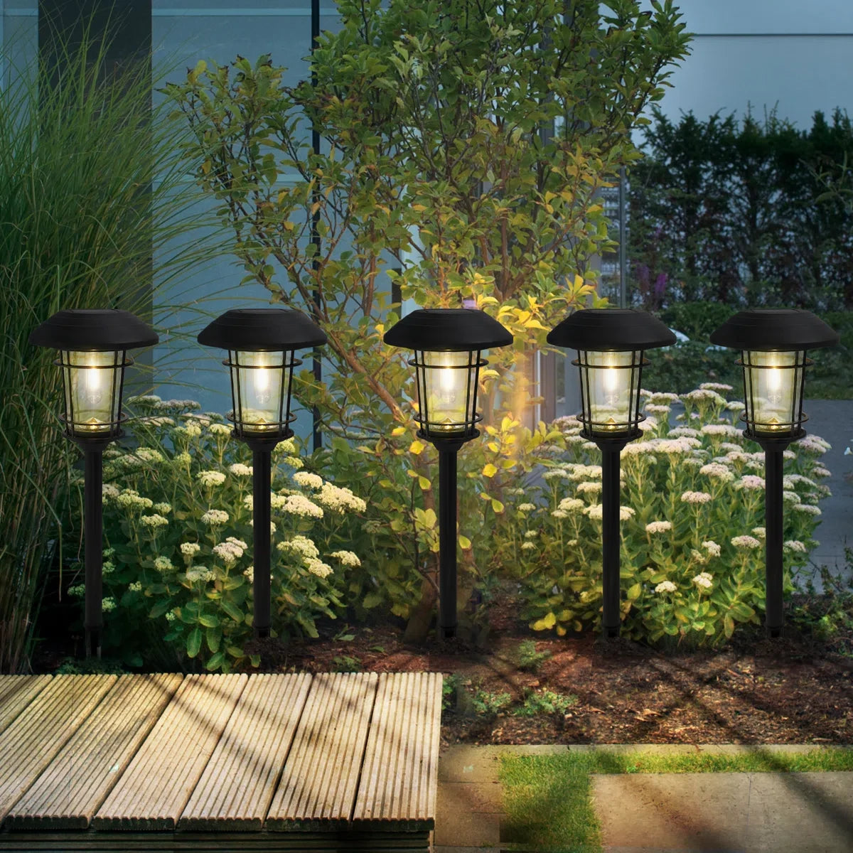 LOUNGE YARD Cast Solar Powered Aluminum Glass Light Set Of 5 — product view 1