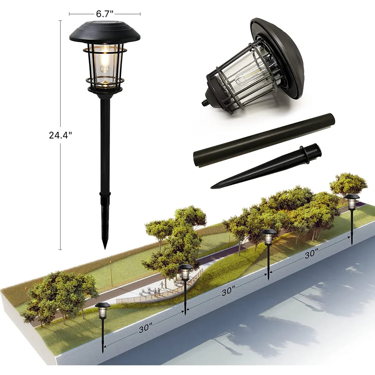 LOUNGE YARD Cast Solar Powered Aluminum Glass Light Set Of 5 — product view 4