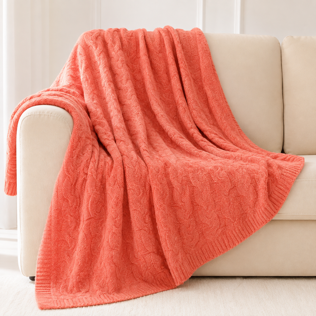 Luxurious cable knit throw blanket LoungeYard — product view 1