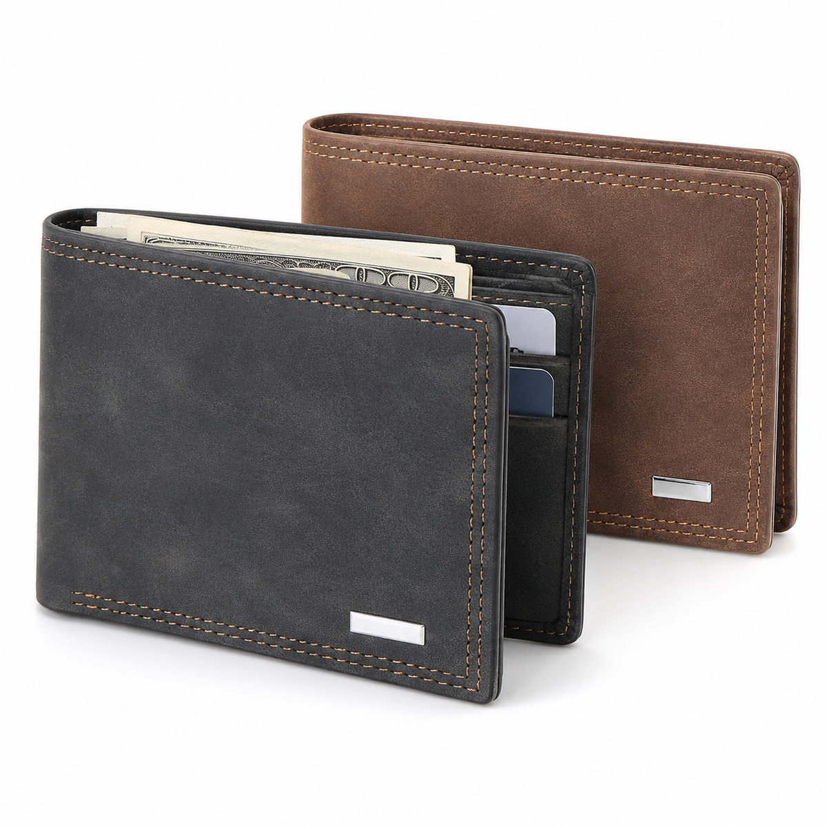 Vintage Distressed Leather Bifold Wallet with RFID Protection and Organized Card Storage LoungeYard — product view 1