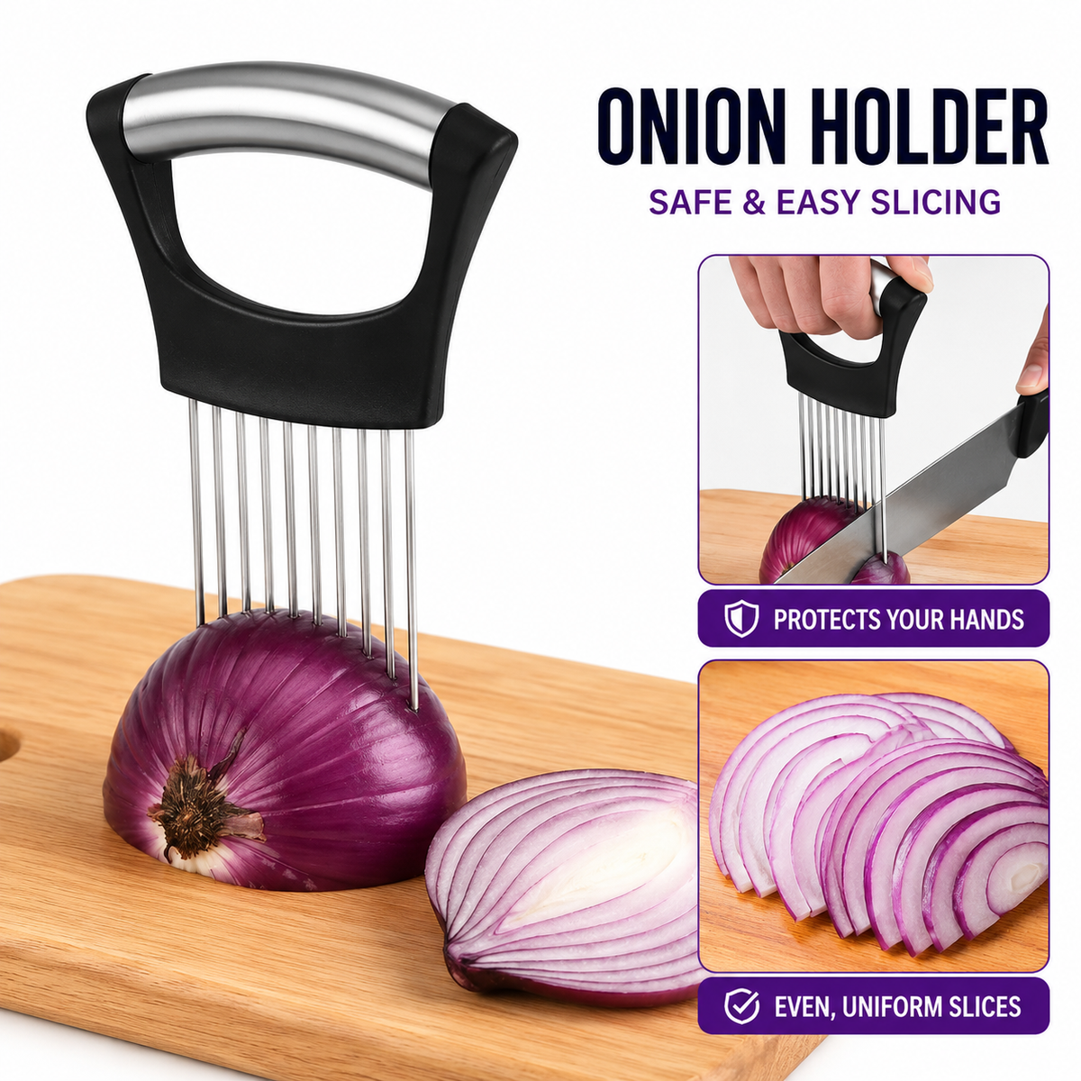 Stainless Steel Multi-Prong Onion Holder and Cutting Guide LoungeYard — product view 1