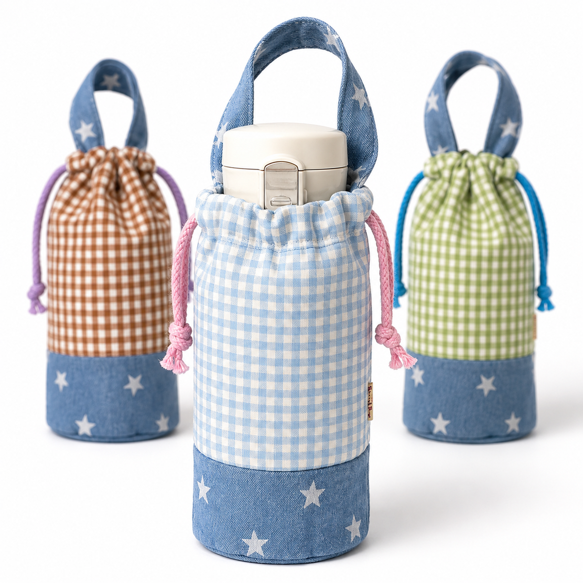 Drawstring Bottle Pouch with Denim Base and Carry Handle LoungeYard — product view 1