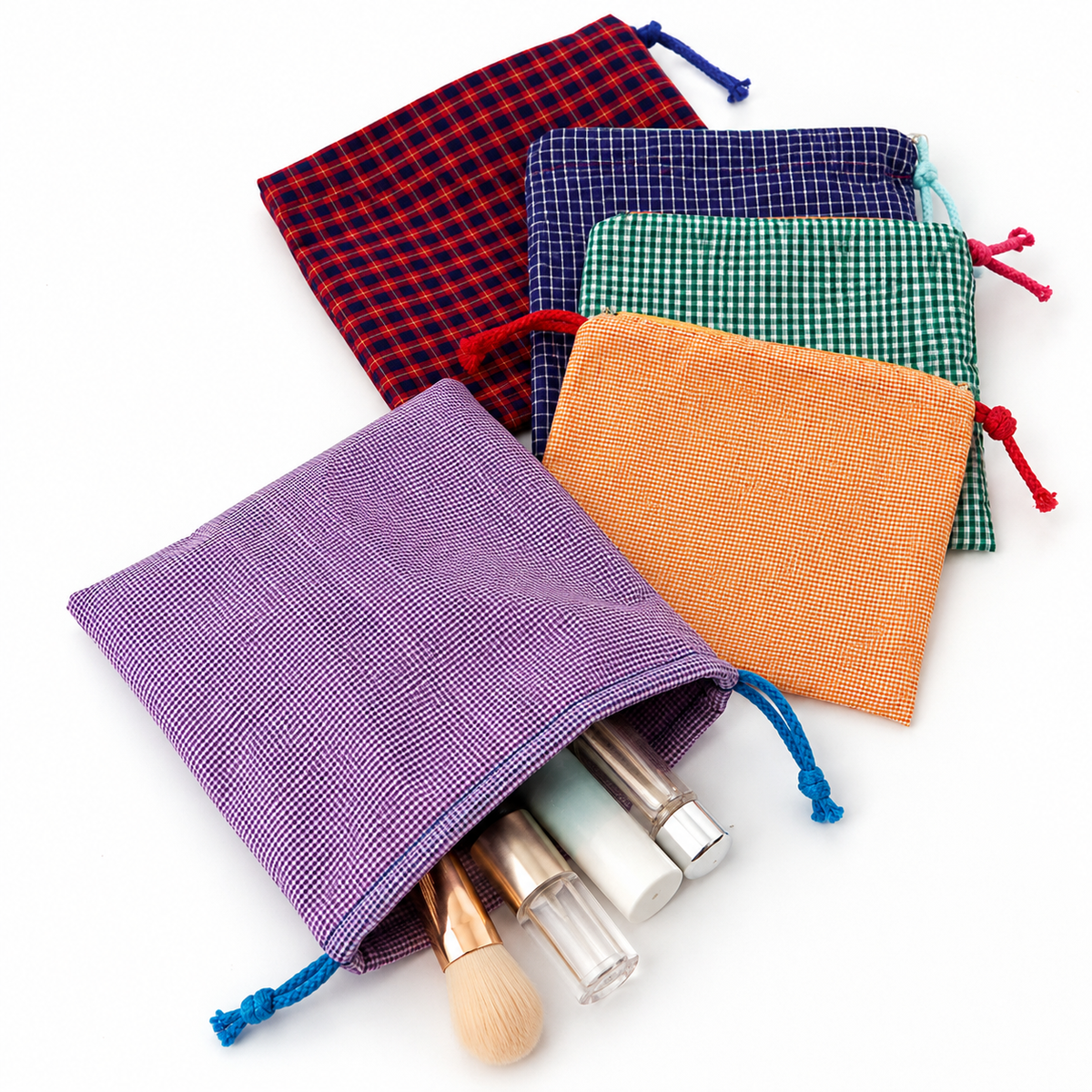 Checked Cotton Zip Pouch with Tassel Accent LoungeYard — product view 1