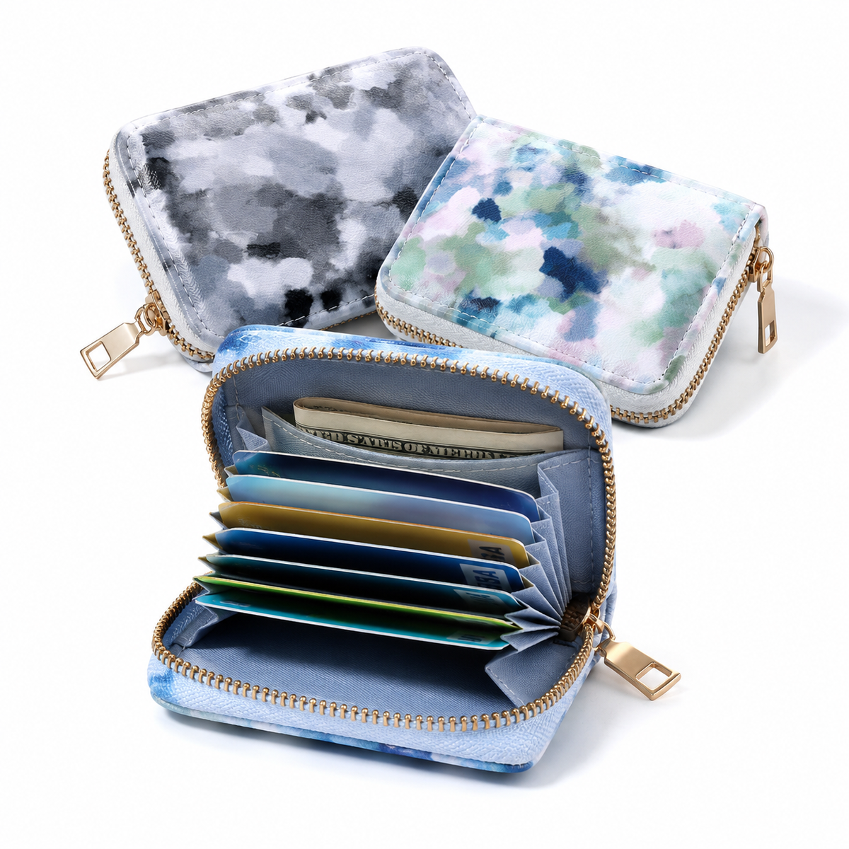 Compact Zip-Around Card and Coin Wallet with Marble Camouflage Print LoungeYard — product view 1