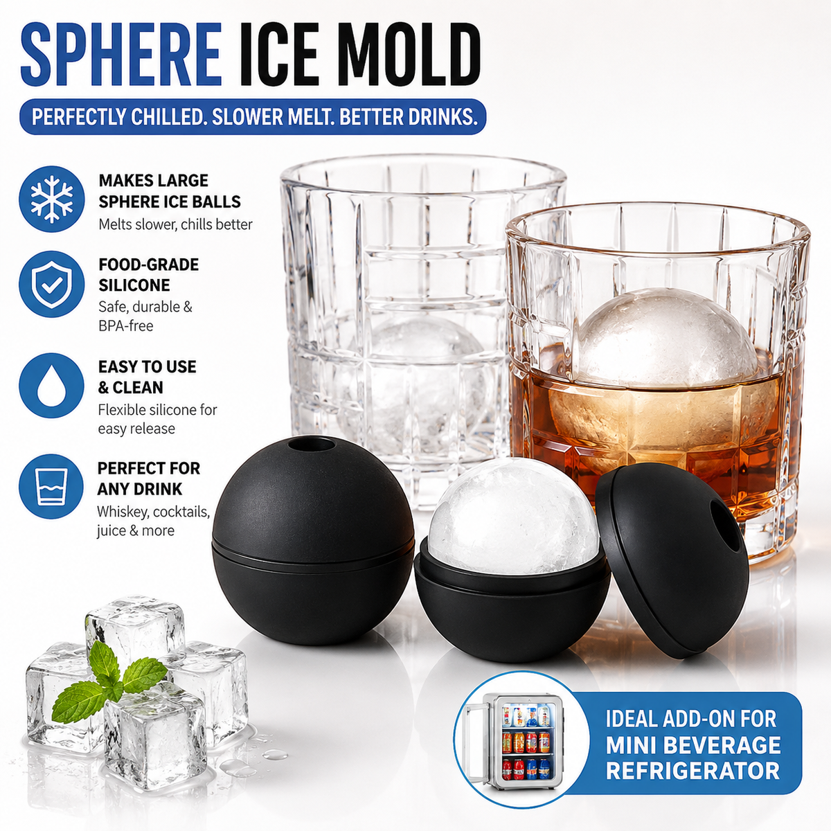 Premium Two-Part Silicone Ice Sphere Mold for Cocktails LoungeYard — product view 1