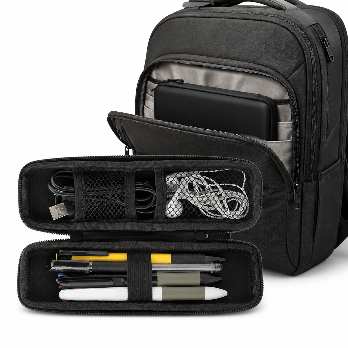 Compact Semi-Rigid Travel Electronics Organizer Case with Mesh Pocket and Elastic Straps LoungeYard — product view 1