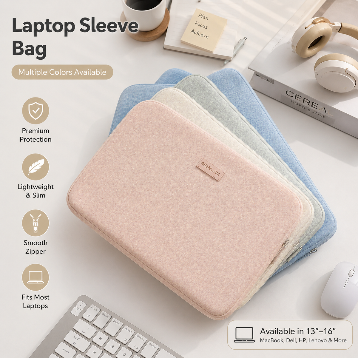 Padded ribbed fabric laptop sleeve for ultrabooks and notebooks LoungeYard — product view 4